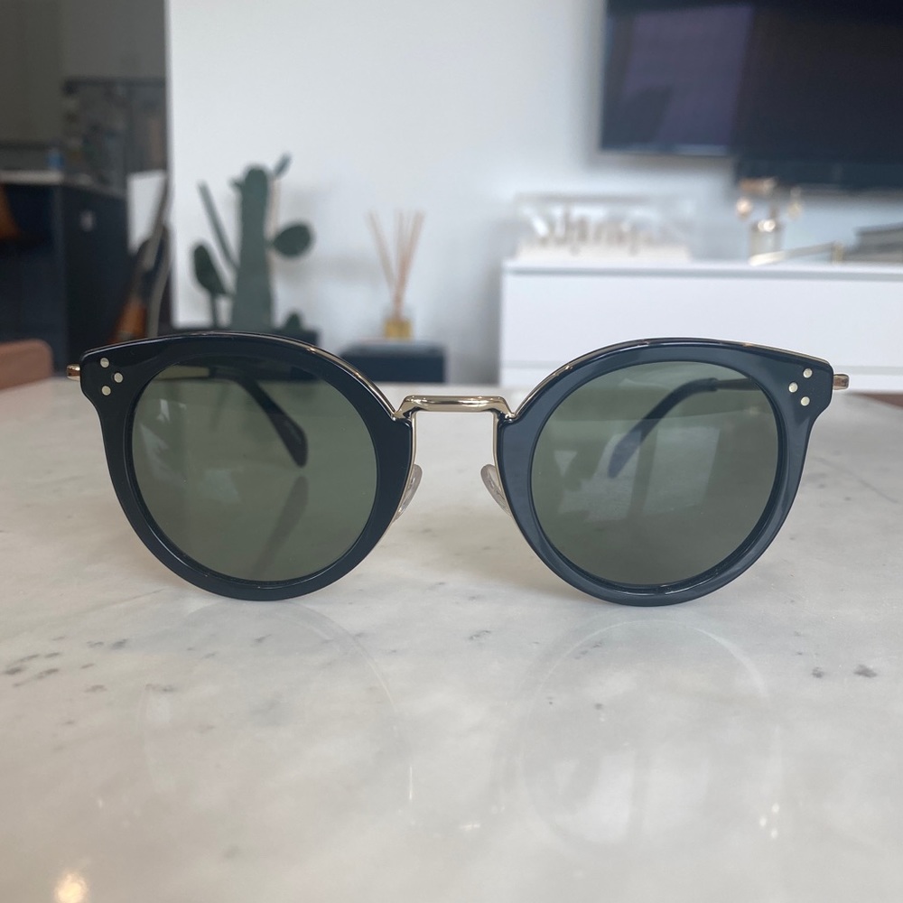 Authentic CELINE classic retro round Sunglasses - gold metal & black acetate NEW